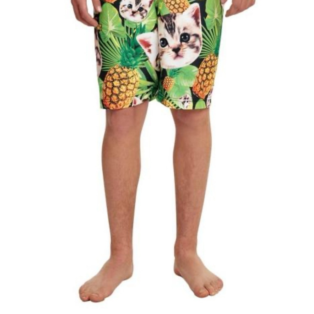 Hot Topic Black Matter Pineapple Cat Swim Trunks